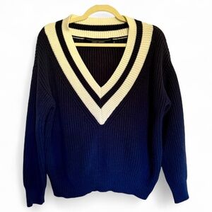 Code x‎ Mode Navy White Varsity Cropped V Neck Sweater Size Large Preppy